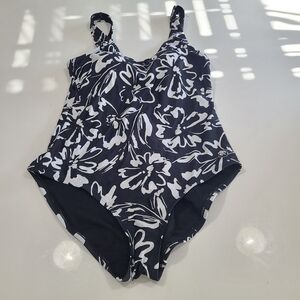 Hurley Black and White Floral One Piece Swimsuit in Size Medium